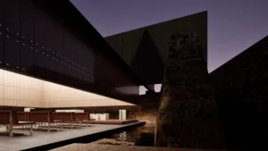 Marfa Stair Feature with night time lighting effects