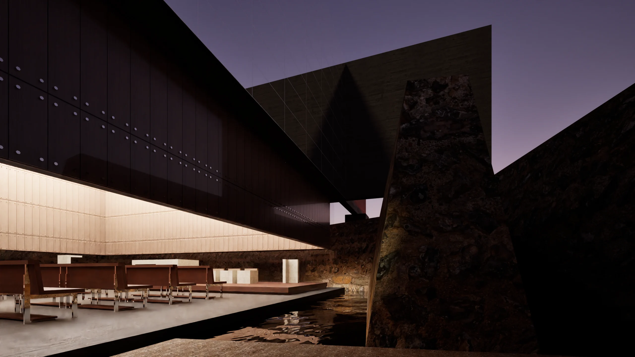 Marfa Stair Feature with night time lighting effects